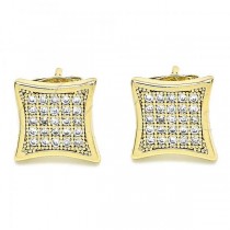 Gold Filled Stud Earrings With White Micro Pave Polished Finish Golden Tone