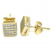 Gold Filled Stud Earrings With White Micro Pave Polished Finish Golden Tone