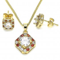 Gold Filled Earring and Pendant Set With Garnet and White Micro Pave Polished Finish Golden Tone