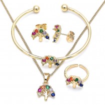 Gold Filled Earring and Pendant Children Set Tree Design With Multicolor Cubic Zirconia Polished Finish Golden Tone