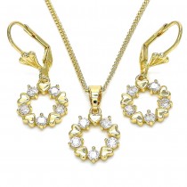 Gold Filled Earring and Pendant Set Heart Design With White Cubic Zirconia Polished Finish Golden Tone