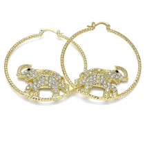 Gold Filled Large Hoop Elephant and Heart Design With White and Black Crystal White Resin Finish Golden Tone