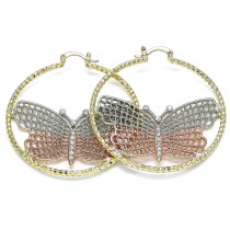 Gold Filled 50mm Large Hoop Butterfly Design With White Crystal Diamond Cutting Finish Tri Tone