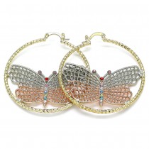 Gold Filled 50mm Large Hoop Earrings Butterfly Design With Multicolor Crystal Diamond Cutting Finish Tri Tone