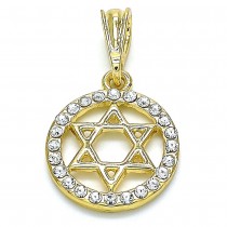 Gold Filled Religious Pendant Star of David Design With White Crystal Polished Finish Golden Tone