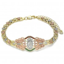 Gold Filled Fancy Bracelet Guadalupe Design With White and Multicolor Crystal Polished Finish Tri Tone