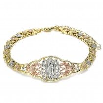 Gold Filled Fancy Bracelet Guadalupe and Flower Design Polished Finish Tri Tone