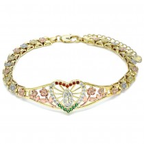 Gold Filled Fancy Bracelet Guadalupe and Flower Design Polished Finish Tri Tone
