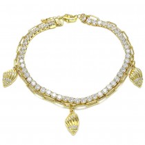 Gold Filled Charm Anklet Paperclip Design With White Cubic Zirconia and White Micro Pave Polished Finish Golden Tone