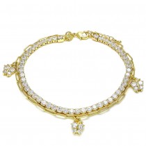 Gold Filled Butterfly Charm Anklet Paperclip Design With White Cubic Zirconia and White Micro Pave Polished Finish Golden Tone