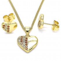 Gold Filled Earring and Pendant Set Heart Design With Garnet and White Micro Pave Polished Finish Golden Tone
