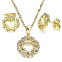 Gold Filled Earring and Pendant Set Heart and Teardrop Design With White Micro Pave Polished Finish Golden Tone