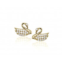 925 Sterling Silver Yellow Gold Plated Round CZ Swan Stud Earring