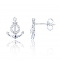925 Sterling Silver Anchor Pave Stud Earring