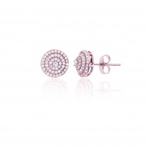 925 Sterling Silver Rose Gold Plated Pave Round CZ Multi Row Circle Stud Earring