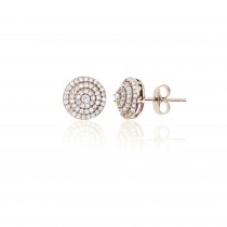 925 Sterling Silver Yellow Gold Plated Pave Round CZ Multi Row Circle Stud Earring