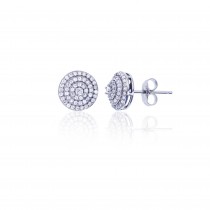 925 Sterling Silver Rhodium Pave Round CZ Multi Row Circle Stud Earring