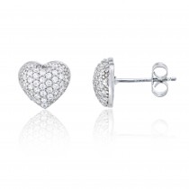 925 Sterling Silver Mocropave Puff Heart Stud Earring