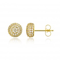 925 Sterling Silver Yellow Gold Plated Micropave Ball Stud Earring