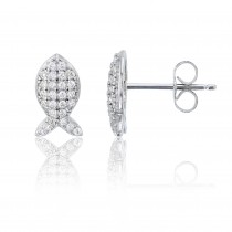 925 Sterling Silver Rhodium Pave Fish Stud Earring