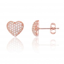 925 Sterling Silver Rose Gold Plated Mocropave Puff Heart Stud Earring