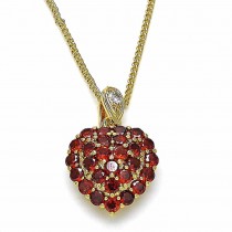 Gold Filled Pendant Necklace Polished Finish Golden Tone Heart Design With Garnet and White Cubic Zirconia Polished Finish Golden Tone