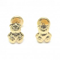Gold Filled Stud Earring Teddy Bear Design Polished Finish Golden Tone