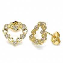Gold Filled Heart Design Stud Earring With White Micro Pave Polished Finish Golden Tone