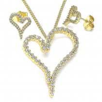 Gold Filled Earring and Pendant Adult Set Heart Design With White Cubic Zirconia Polished Finish Golden Tone