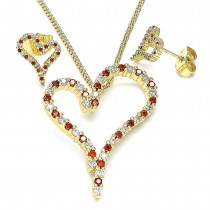 Gold Filled Earring and Pendant Adult Set Heart Design With Garnet and White Cubic Zirconia Polished Finish Golden Tone