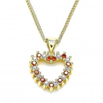 Gold Filled Pendant Necklace Heart Design With Garnet and White Cubic Zirconia Polished Finish Golden Tone