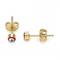 Gold Filled Greek Eye Design Stud Earring Red Enamel Finish Golden Tone
