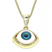 Gold Filled Pendant Necklace Greek Eye Design Polished Finish Golden Tone