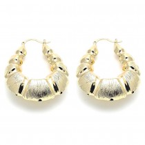 Gold Filled 45mm Large Hoop Earrings Bamboo and Hollow Design Brushed Finish Golden Tone
