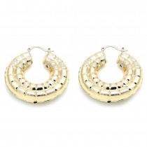 Gold Filled.50mm Large Hoop Earrings Bamboo and Hollow Design Brushed Finish Golden Tone