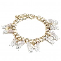Gold Filled Charm Bracelet Butterfly Design With White Crystal Polished Finish Tri Tone