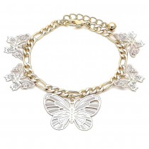 Gold Filled Charm Bracelet Butterfly Design Polished Finish Tri Tone