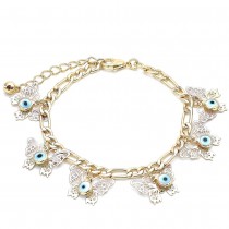 Gold Filled Charm Bracelet Greek Eye and Butterfly Design Polished Finish Tri Tone