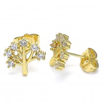 Gold Filled Stud Earring Tree Design With White Cubic Zirconia Polished Finish Golden Tone