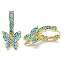 Gold Filled Huggie Hoop Butterfly Design With Turquoise Micro Pave Polished Finish Golden Tone