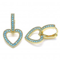 Gold Filled Huggie Hoop Heart Design With Turquoise Micro Pave Polished Finish Golden Tone