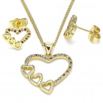 Gold Filled Earring and Pendant Set Heart Design With Garnet and White Micro Pave Polished Finish Golden Tone