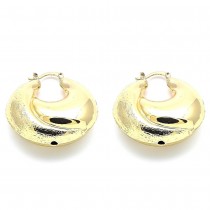 Gold Filled 35mm Medium Hoop Earrings Hollow Design Brushed Finish Golden Tone