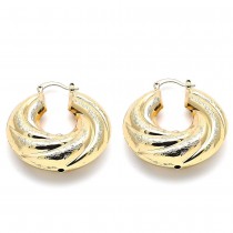Gold Filled 40mm Medium Hoop Earrings Hollow Design Brushed Finish Golden Tone