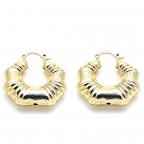 Gold Filled 40mm Medium Hoop Earrings Bamboo and Hollow Design Brushed Finish Golden Tone
