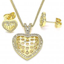 Gold Filled Earring and Pendant Set Heart Design With White Micro Pave Polished Finish Golden Tone