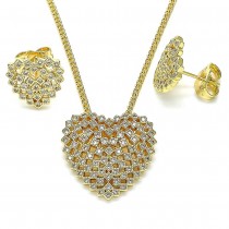 Gold Filled Earring and Pendant Set Heart Design With White Micro Pave Polished Finish Golden Tone