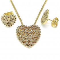 Gold Filled Earring and Pendant Set Heart Design With White Micro Pave Polished Finish Golden Tone