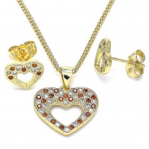 Gold Filled Earring and Pendant Adult Set Heart Design With Garnet and White Micro Pave Polished Finish Golden Tone