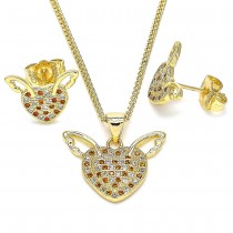 Gold Filled Earring and Pendant Set Heart Design With Garnet and White Micro Pave Polished Finish Golden Tone